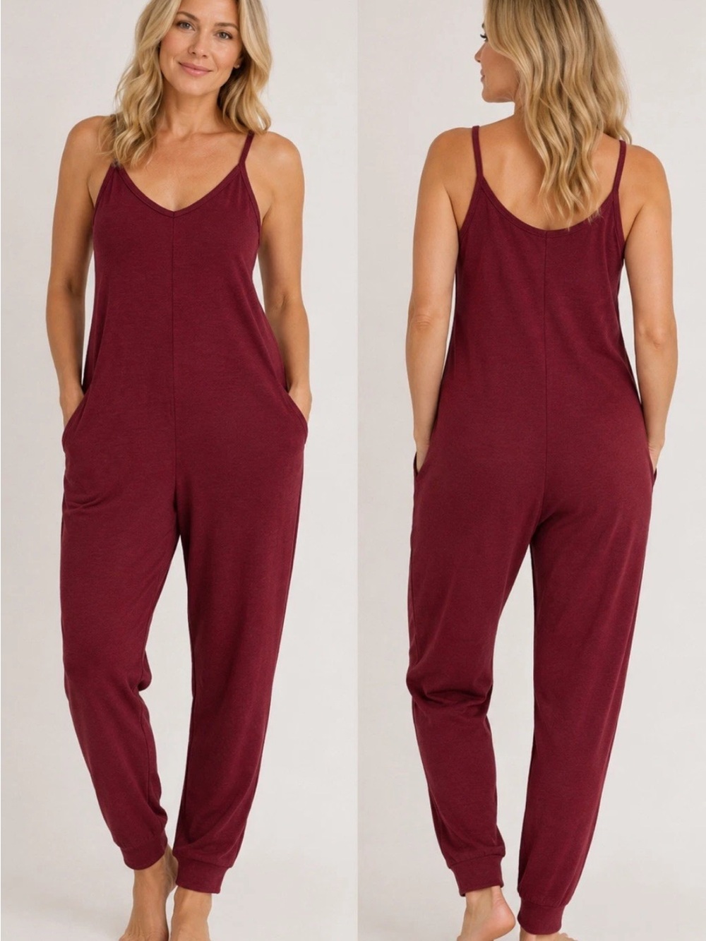 Sincerely Jules Burgundy Spaghetti-Strap Jumpsuit